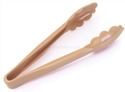 Beige Plastic Serving Tongs, Set of 12, Food Safe Polycarbonate
