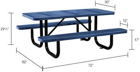 Global Industrial 72" Rectangular Picnic Table, Perforated Metal, Thermoplastic - Image 2