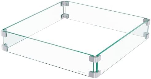 East Oak Glass Wind Guard for 28''&32'' Propane Fire Pit Table, Thick Rectangle by EASTOAK