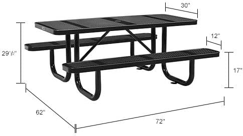 Global Industrial 72" Rectangular Perforated Metal Outdoor Picnic Table - Image 2