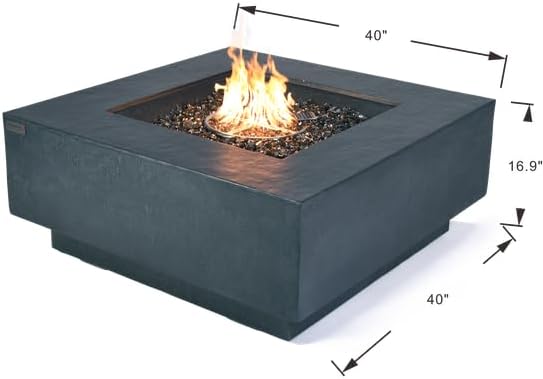Elementi+ | Bergen Gas Fire Pit Cast Concrete 40" Square Fire Table, Outdoor - Image 2