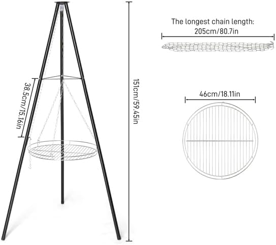 Campfire Tripod Grill, Adjustable Height BBQ Grill Grate - Image 3