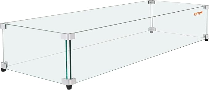 Glass Wind Guard for Rectangular Fire Pit Table 31 x 12.5 x 6.5 Inch, 0.31 inch by VEVOR