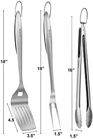 Barbecue Tool Set, 3-Piece Stainless Steel Grill Utensils with Opener