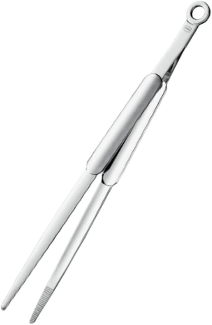 Tongs: Spring-Loaded Stainless Steel with Grooved Tips, 12.2 Inch