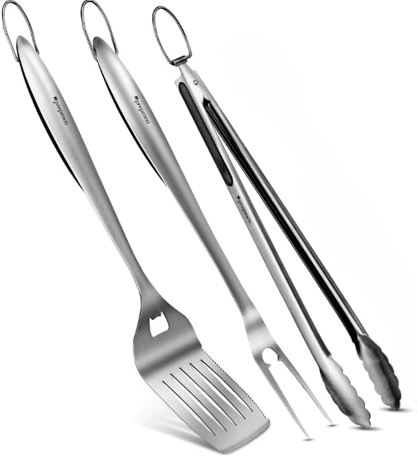 Barbecue Tool Set, 3-Piece Stainless Steel Grill Utensils with Opener