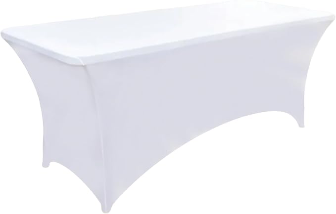 6-Pack 8ft White Spandex Table Covers - Image 8