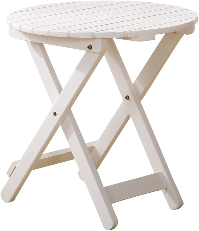 Outdoor Small Round Folding Side Table, Foldable Wooden End Tables by BestforYou