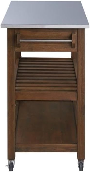 BOWERY HILL Modern Wood/Stainless Steel Kitchen Cart in Chestnut Wire-Brush - Image 4