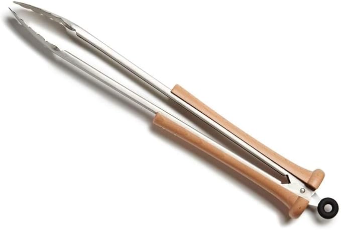 Barbecue Tongs with Wood Bat Handle, 17.5-Inch Stainless Steel