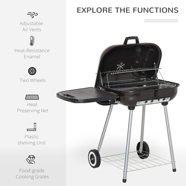 Portable Charcoal Grill with Wheels, 21-Inch BBQ Kettle Grill with Foldable - Image 5