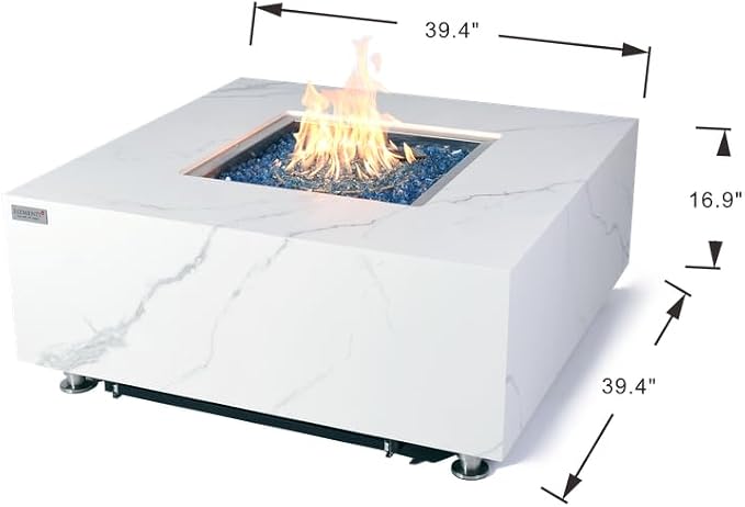 Elementi+ | Bundle Bianco Gas Fire Pit | Marble Porcelain & Metal Frame | 40" - Image 2