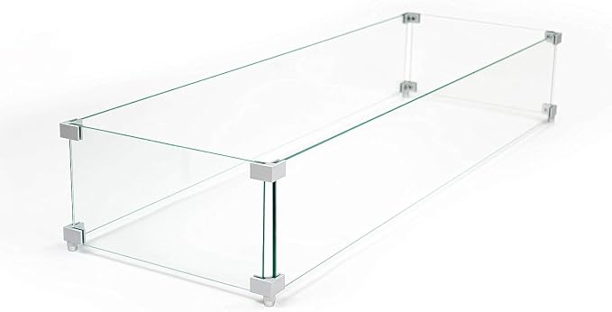 AMS Fireplace | Rectangular Fire Pit Glass Wind Guard by AMSFireplaceInc