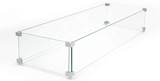 AMS Fireplace | Rectangular Fire Pit Glass Wind Guard by AMSFireplaceInc