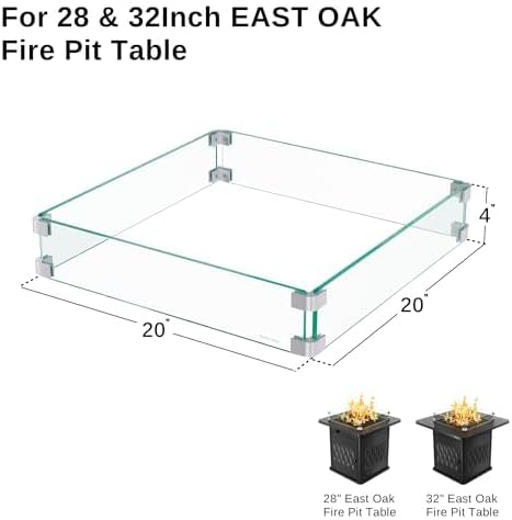 East Oak Glass Wind Guard for 28''&32'' Propane Fire Pit Table, Thick Rectangle - Image 3