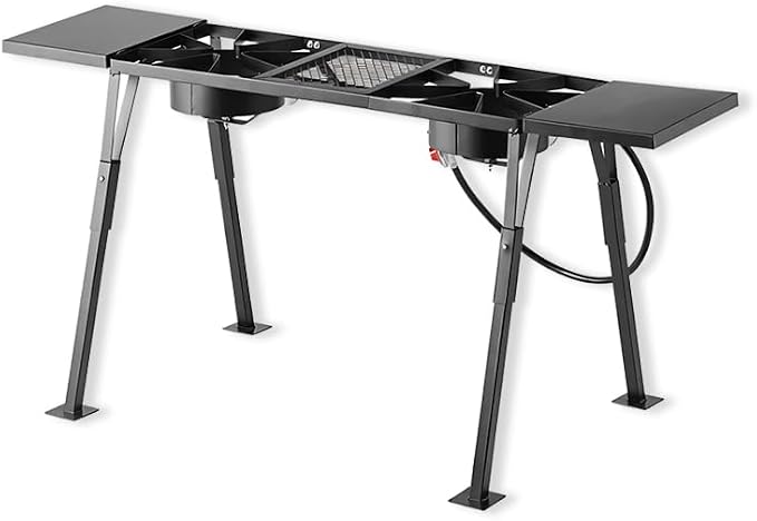 Gas Stove with Hose Guard and Side Shelves, Steel Heavy Duty Double Burner by Zedfire