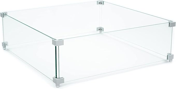 AMS Fireplace | Fire Pit Table Square/Rectangular Tempered Glass Wind by AMSFireplaceInc