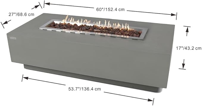 Granville Concrete Fire Pit 60" x 27" Outdoor Patio Firepit Includes Lava Rocks - Image 3
