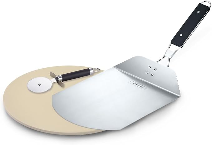 Concord 3 Piece Pizza Stone, Pizza Peel, Pizza Cutter, by ConcordCookware