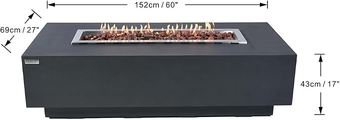 Elementi Granville Dark Grey Fire Pit Bundle Includes 60” Propane Concrete - Image 4