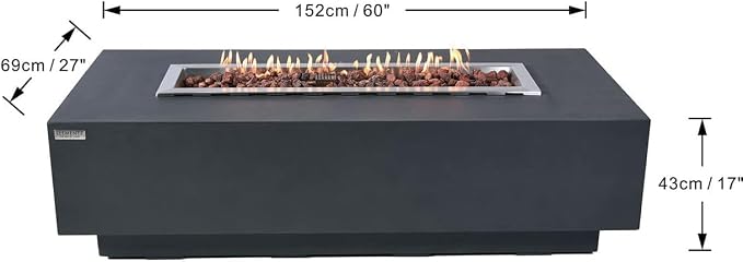 Elementi | Bundle Granville Gas Fire Pit Cast Concrete 60" Rectangular Fire - Image 2