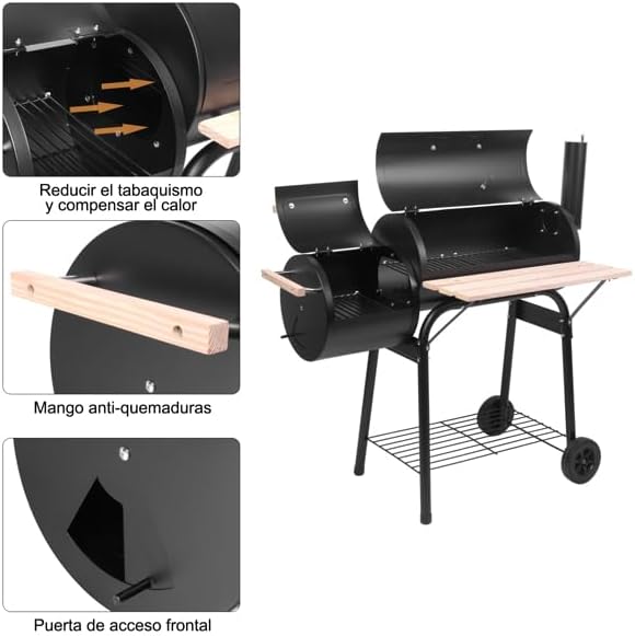 44" Charcoal Grill Offset Smoker, Outdoor BBQ Smoker - Image 4
