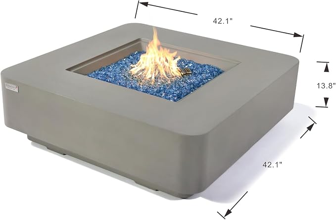 Elementi+ | Bundle Lucerne Gas Fire Pit Cast Concrete 42" Square Fire Table - Image 2