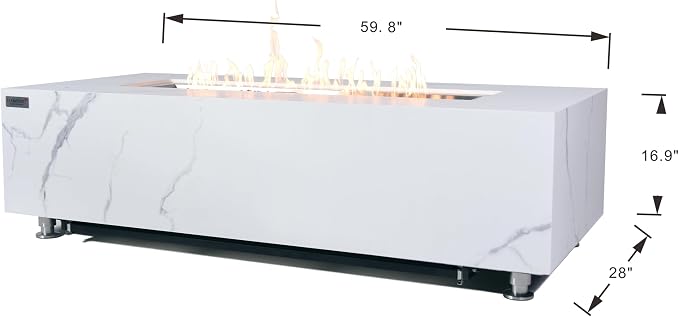 Elementi+ | Bundle Carrara Gas Fire Pit | Marble Porcelain & Metal Frame | 60" - Image 2