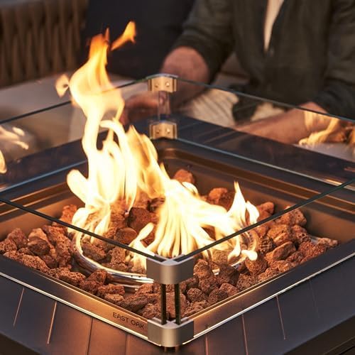 East Oak Glass Wind Guard for 28''&32'' Propane Fire Pit Table, Thick Rectangle - Image 2