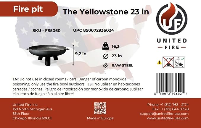 Fire Pit Yellowstone 23" Outdoor Fire Bowl, Steel Firepit - Image 4