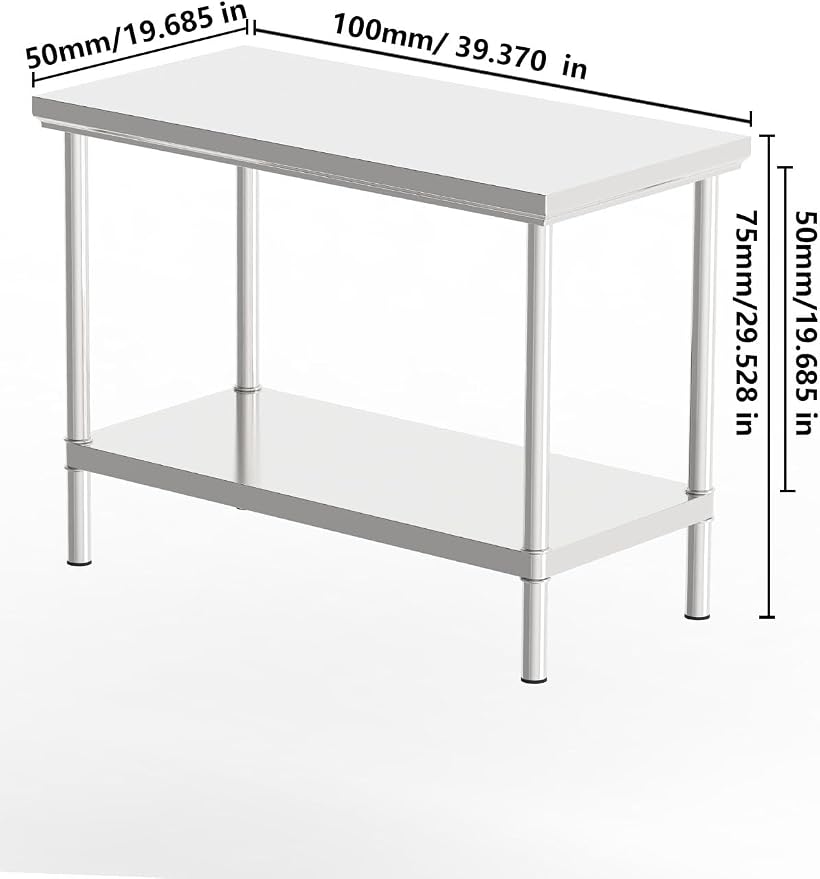 Stainless Steel Commercial Kitchen Prep Table, 39x20 Inch, NSF Work Table - Image 3