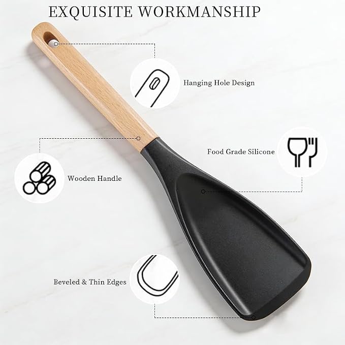 2-Pack Cedar and Ash Spoonula, Non stick Flat Serving Spoons, Heat Resistant - Image 7