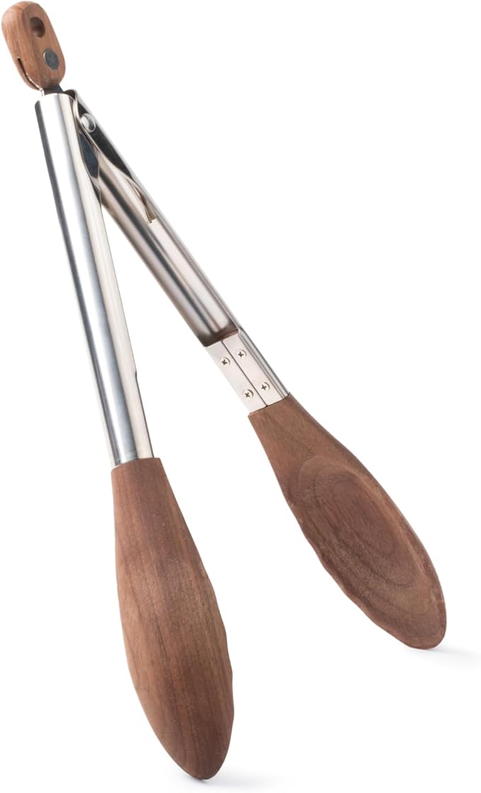 Tongs, Walnut Hardwood with Spring Action and Locking Handles