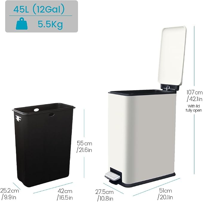 12 Gallon Slim Kitchen Trash Can, Rectangular Trash Can - Image 5