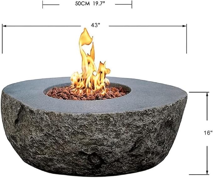 Elementi | Bundle Boulder Gas Fire Pit Cast Concrete Semi-Round Fire Table - Image 2
