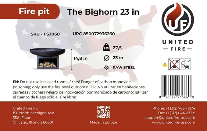 Fire Pit Bighorn 23" Outdoor Fire Bowl, Steel Firepit - Image 5