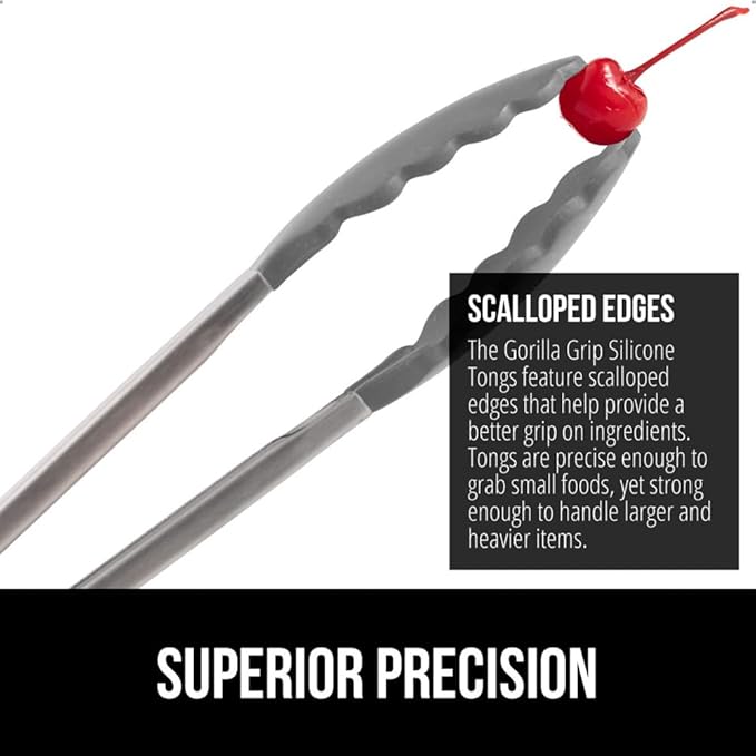 Tongs in Gray with Silicone Heads and Stainless Steel, 7 and 9 Inch Sizes
