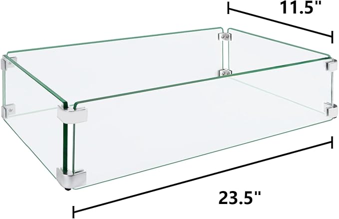 Fire Pit Wind Guard, 23.5"x11.5"x6" Glass Wind Guard - Image 2