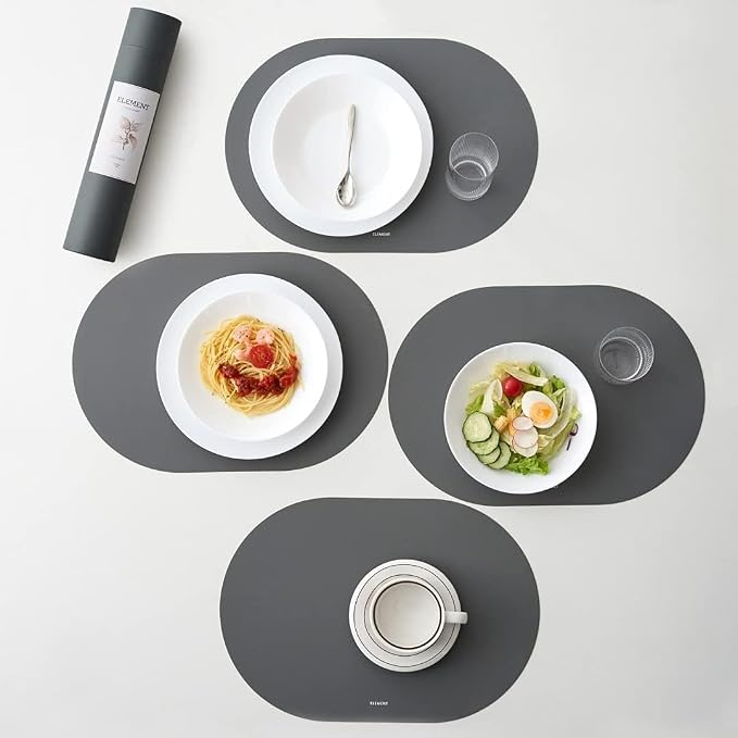 Grey Oval Silicone Placemats Set of 4 – Heat Resistant, Waterproof by Unknown