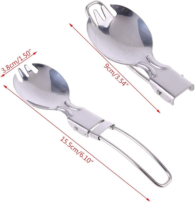 Spork Fork Spoon, Foldable Spork Fork Spoon Stainless Steel Hiking Camping Cook - Image 8