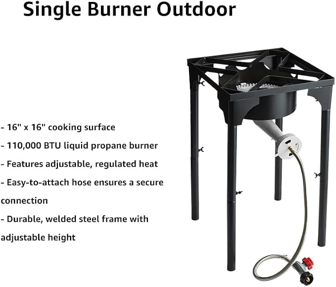 Adjustable Tall Gas Stove with Hose Guard, Steel Heavy Duty Single Burner - Image 3