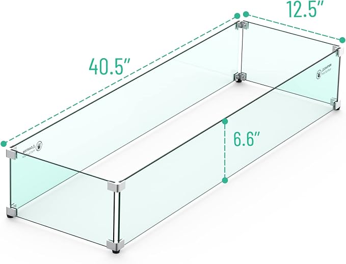 Skyflame Linear Fire Pit Wind Guard – 40.5" x 12.5" Thick Tempered Glass - Image 2