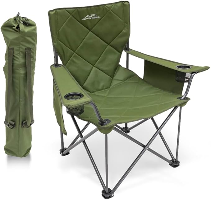 Folding Camp Chair, Green, 800 lb Capacity with Cup Holders