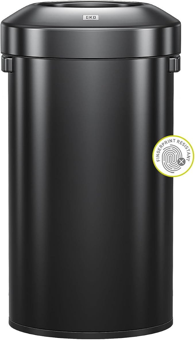 EKO Urban 32 Gallon Round Black Stainless Steel Open Top Waste Bin, Tall by EKO