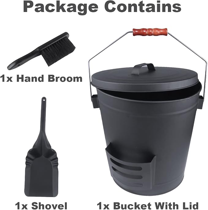 Ash Bucket with Lid and Shovel Hand Broom, 5.15 Gallon Large Galvanized Iron - Image 9