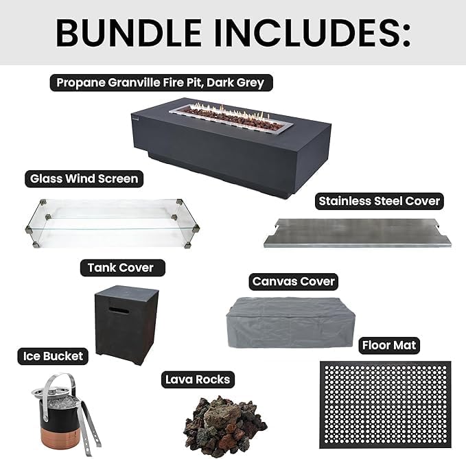 Elementi Granville Fire Pit Bundle Outdoor Firepit Set Includes 60” Dark Grey - Image 2