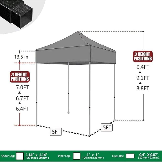 Eurmax USA 5'x5' Pop Up Canopy Tent Commercial Instant Canopies - Image 4