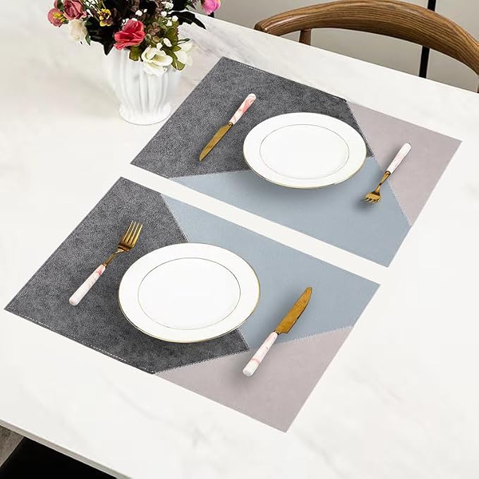 Faux Leather Placemats Set of 6 Reversible, Geometric Pattern PU Placemat - Image 5