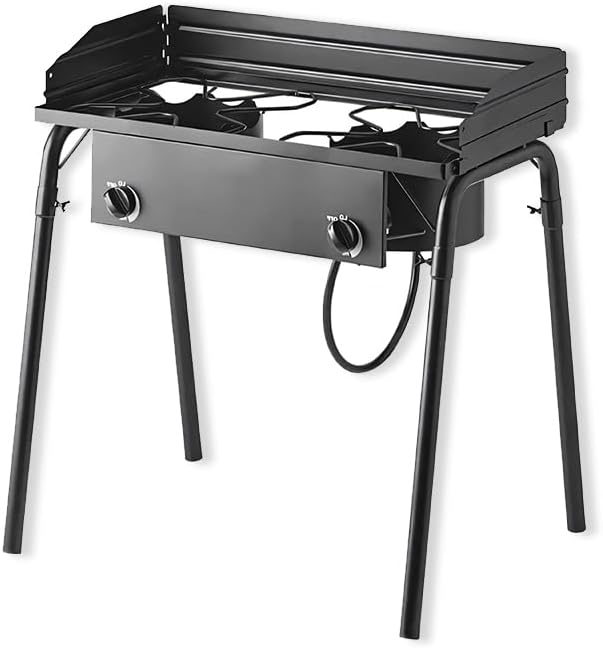 32" Gas Stove with Hose Guard, Steel Heavy Duty Double Burner Outdoor Patio by Zedfire