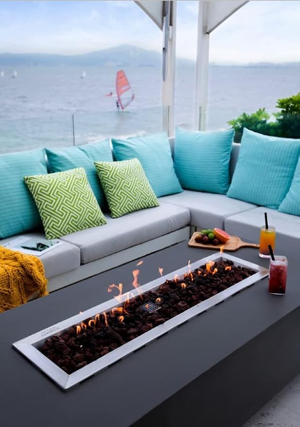 Elementi | Granville Gas Fire Pit Cast Concrete 60" Rectangular Fire Table - Image 3